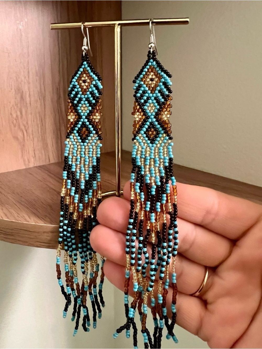 Striking Southwestern Boho Beaded Fringe Earrings